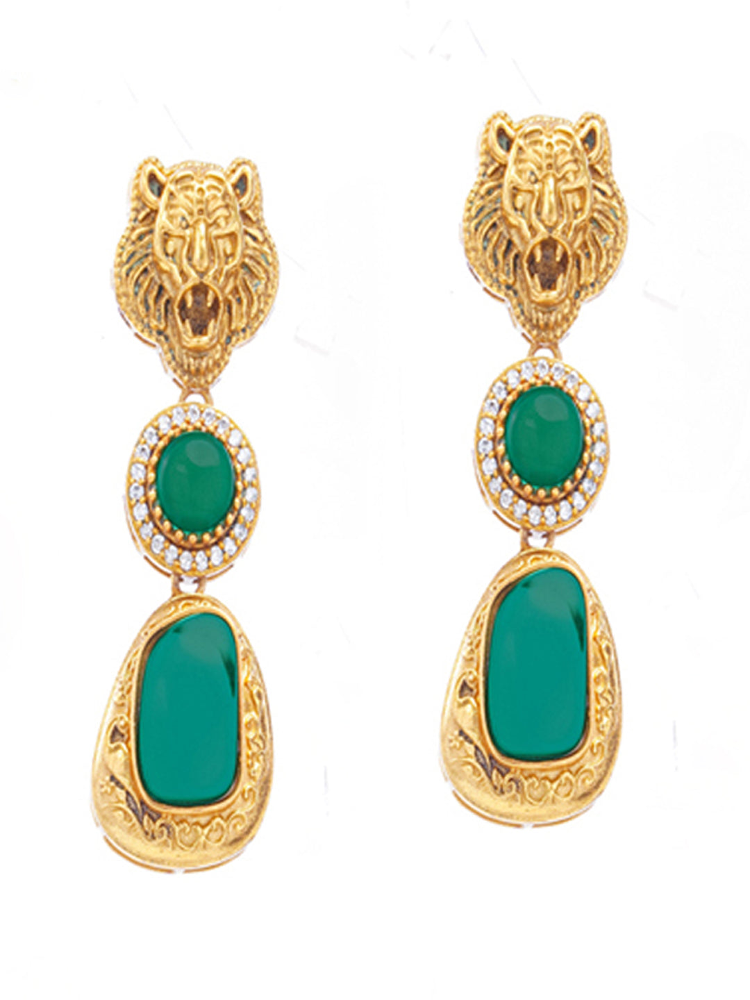 Green and Gold Moissanite Stones used with Tiger design Necklace and earrings set from Dugristyle Ruhaniyat By Dugran