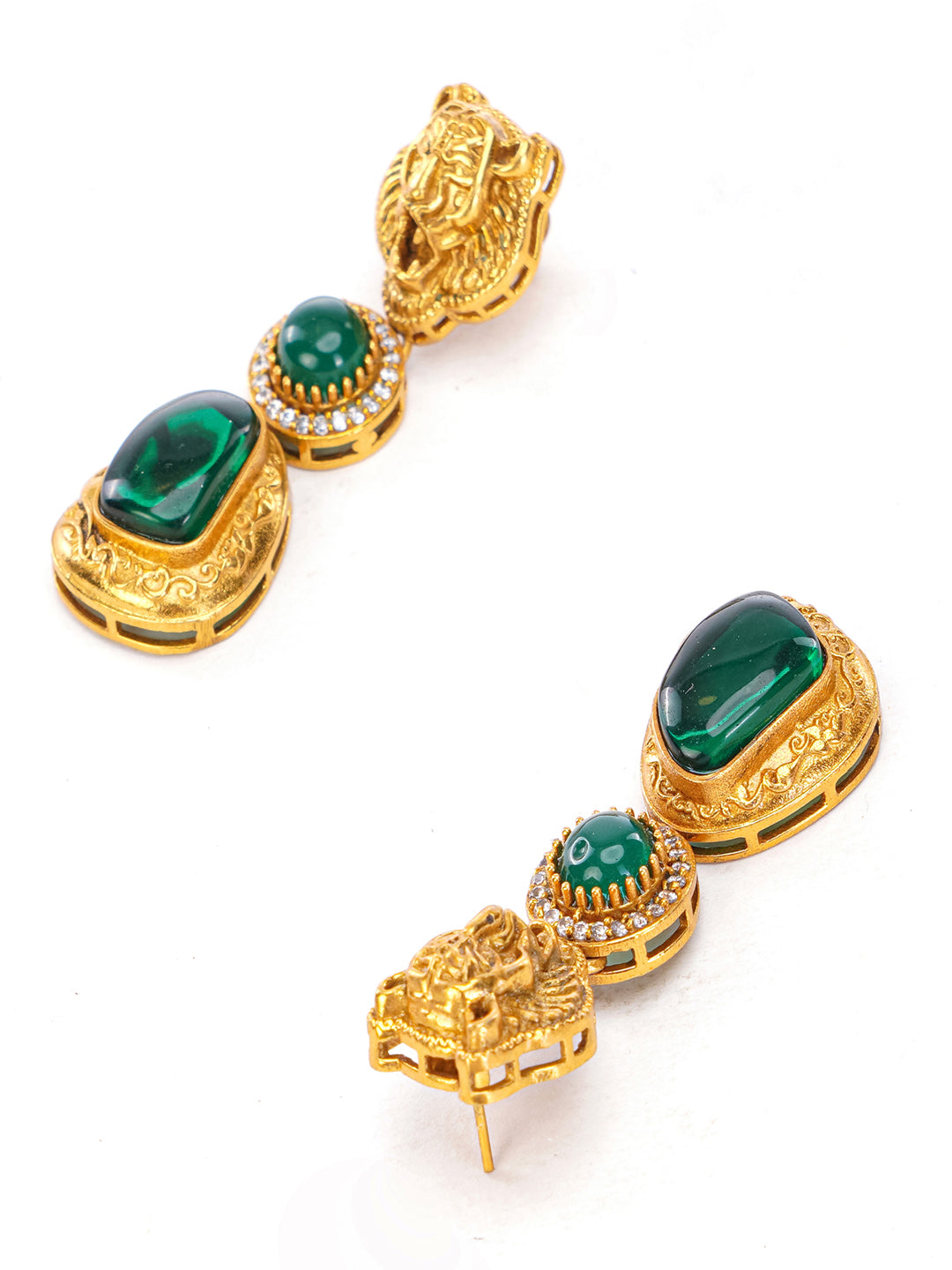 Green and Gold Moissanite Stones used with Tiger design Necklace and earrings set from Dugristyle Ruhaniyat By Dugran