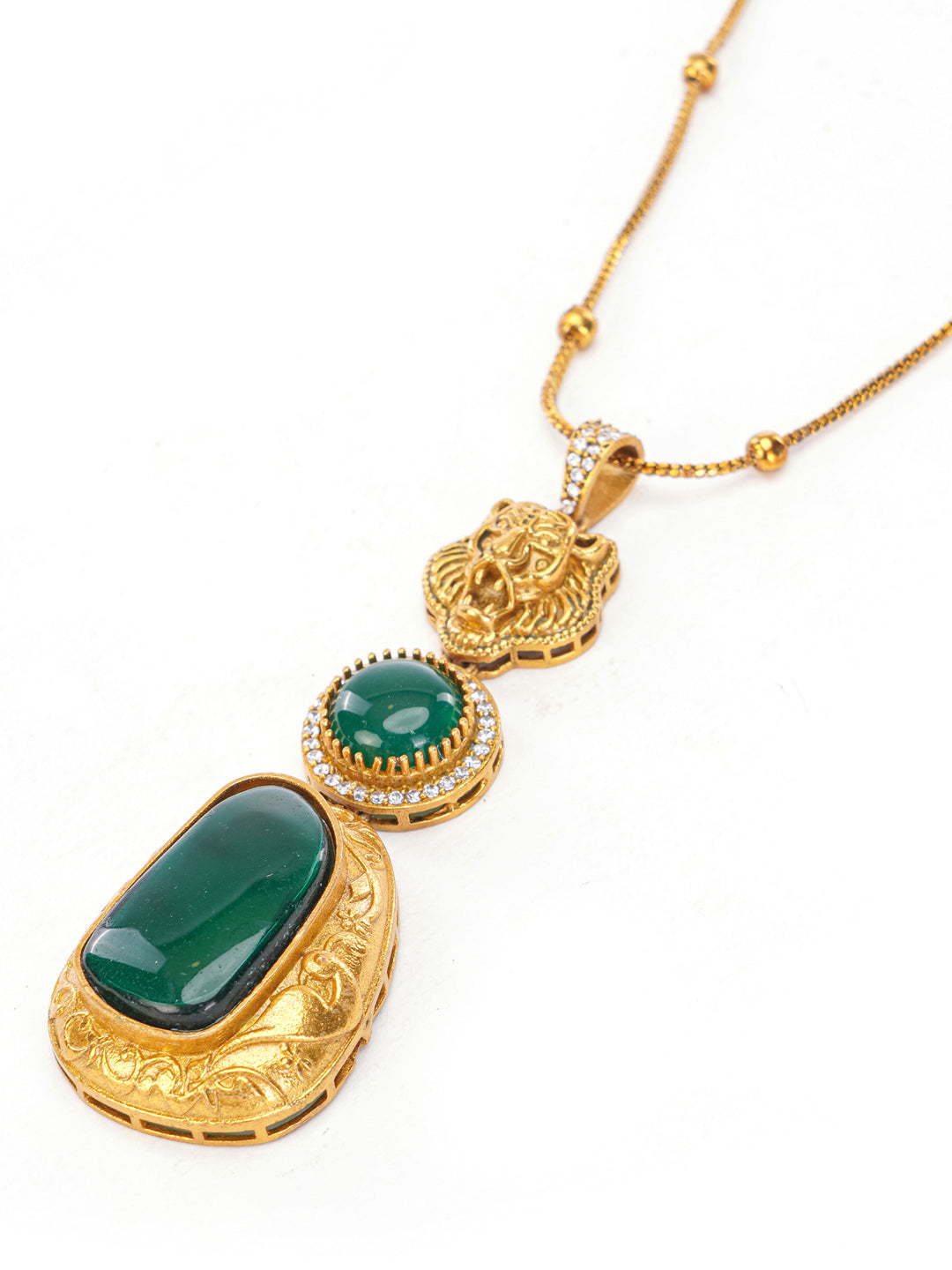 Green and Gold Moissanite Stones used with Tiger design Necklace and earrings set from Dugristyle Ruhaniyat By Dugran