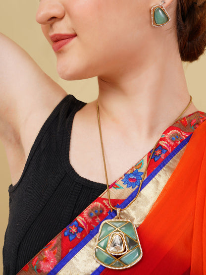Green and Gold Moissanite Stones used with Stripe design Necklace and earrings set from Dugristyle Ruhaniyat By Dugran