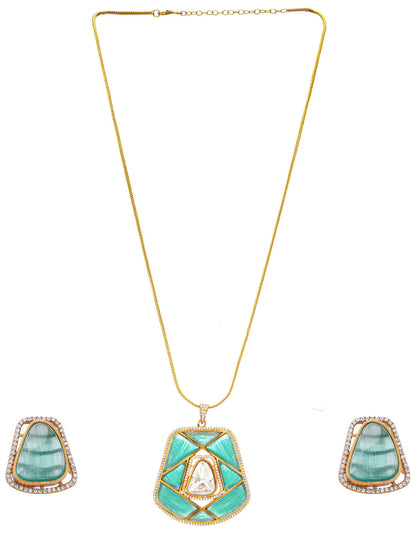 Green and Gold Moissanite Stones used with Stripe design Necklace and earrings set from Dugristyle Ruhaniyat By Dugran