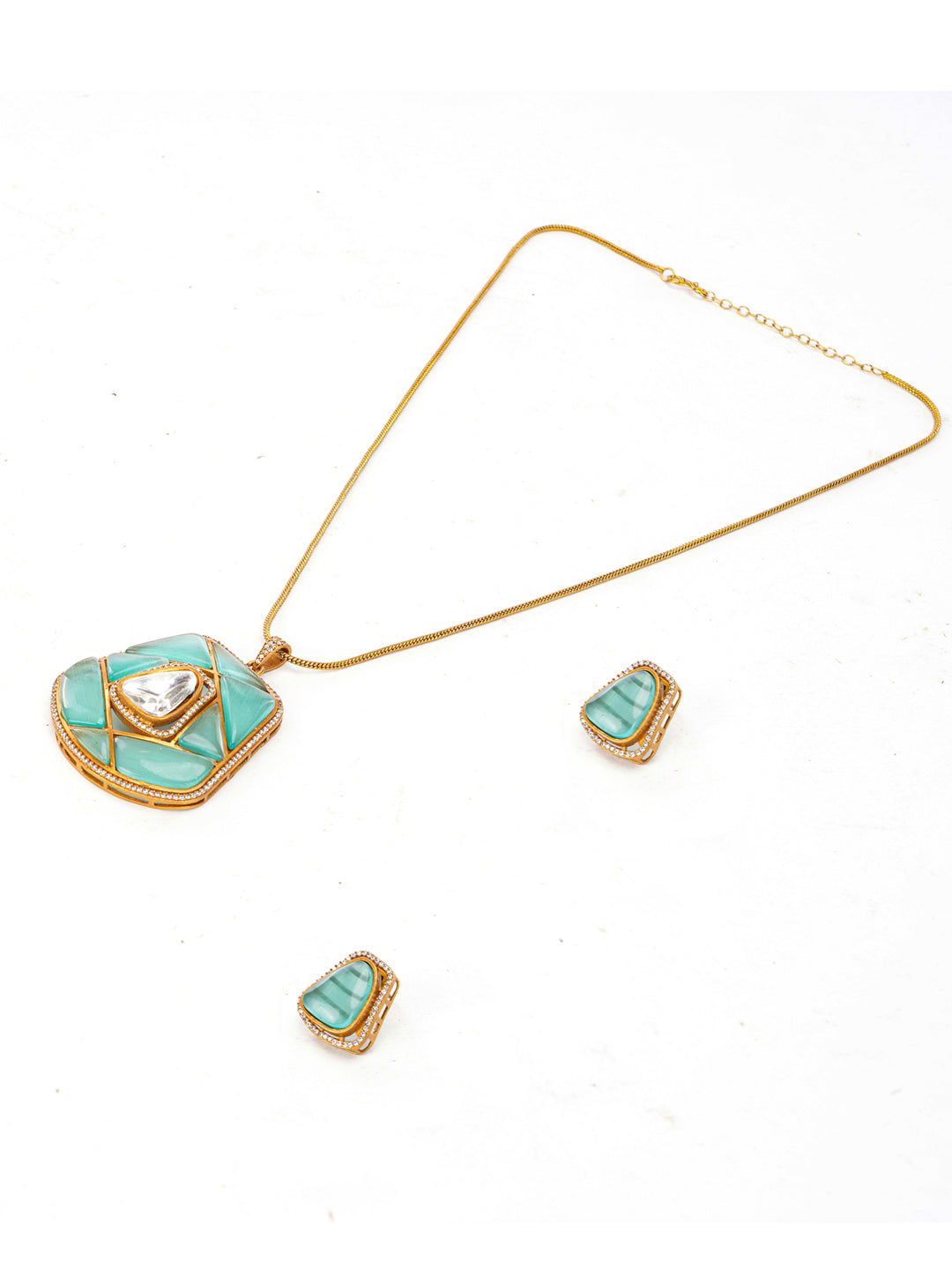 Green and Gold Moissanite Stones used with Stripe design Necklace and earrings set from Dugristyle Ruhaniyat By Dugran