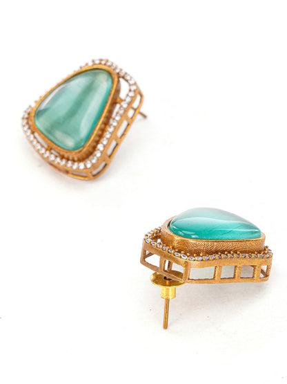 Green and Gold Moissanite Stones used with Stripe design Necklace and earrings set from Dugristyle Ruhaniyat By Dugran
