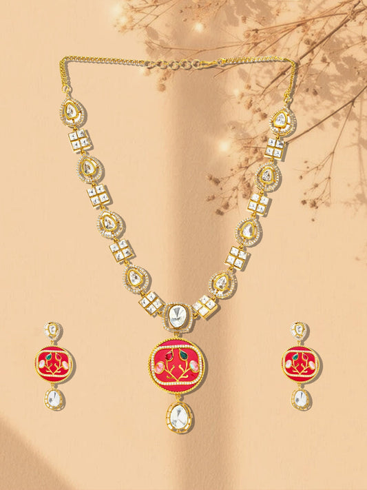 Red and Green Moissanite with American Diamond necklace with Earring from Dugristyle Ruhaniyat By Dugran