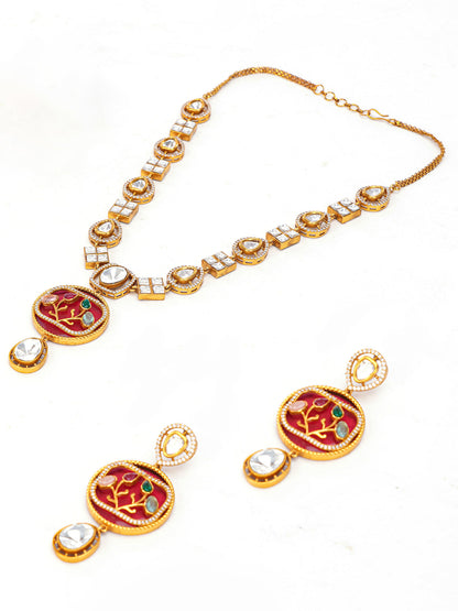 Red and Green Moissanite with American Diamond necklace with Earring from Dugristyle Ruhaniyat By Dugran