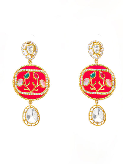 Red and Green Moissanite with American Diamond necklace with Earring from Dugristyle Ruhaniyat By Dugran