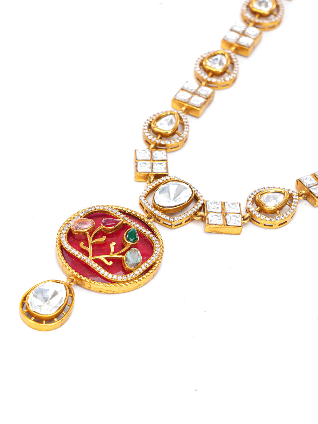 Red and Green Moissanite with American Diamond necklace with Earring from Dugristyle Ruhaniyat By Dugran
