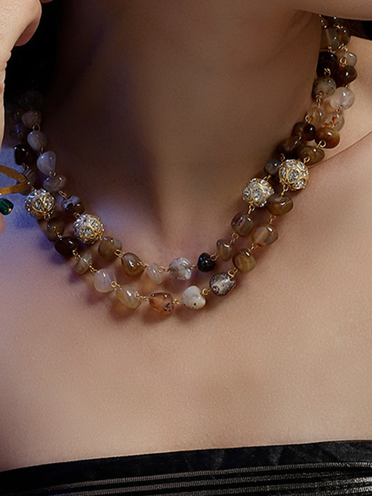 Brown and Red Natural Stone Necklace from Dugristyle Ruhaniyat By Dugran