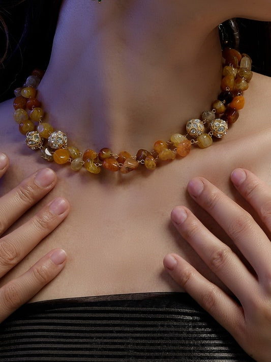 Yellow and Orange Natural Stone Necklace from Dugristyle Ruhaniyat By Dugran