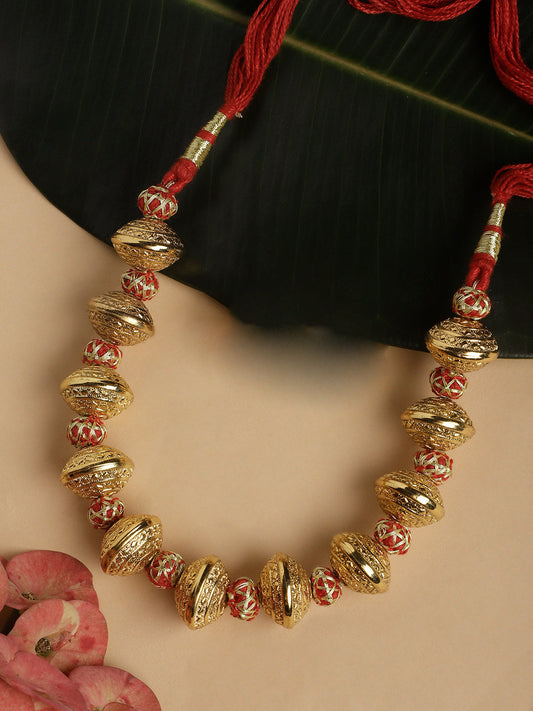 Red and Gold Natural Stones Necklace with Handmade Balls from Dugristyle Ruhaniyat By Dugran