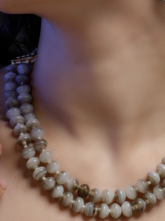 Grey and Gold Natural Stones Necklace with Kundan from Dugristyle Ruhaniyat By Dugran