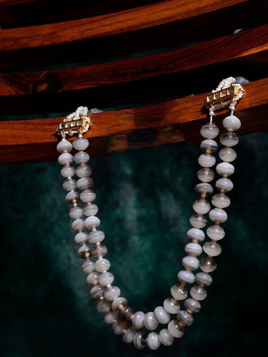 Grey and Gold Natural Stones Necklace with Kundan from Dugristyle Ruhaniyat By Dugran