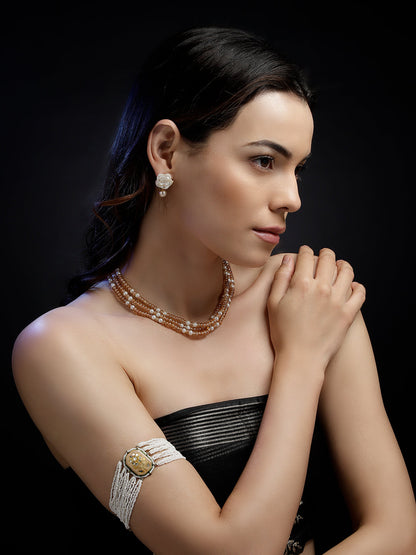 Peach and Gold Natural Stones Necklace from Dugristyle Ruhaniyat By Dugran