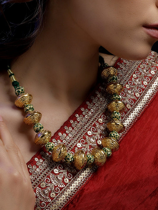 Green and Gold Natural Stones Necklace with Handmade Balls from Dugristyle Ruhaniyat By Dugran