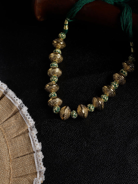 Green and Gold Natural Stones Necklace with Handmade Balls from Dugristyle Ruhaniyat By Dugran
