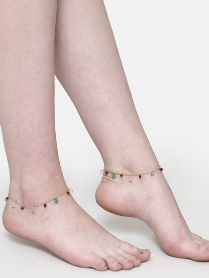Green and Peach Multi Stones Anklet from Dugristyle Ruhaniyat By Dugran