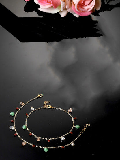 Green and Peach Multi Stones Anklet from Dugristyle Ruhaniyat By Dugran
