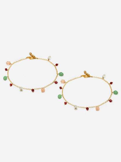 Green and Peach Multi Stones Anklet from Dugristyle Ruhaniyat By Dugran