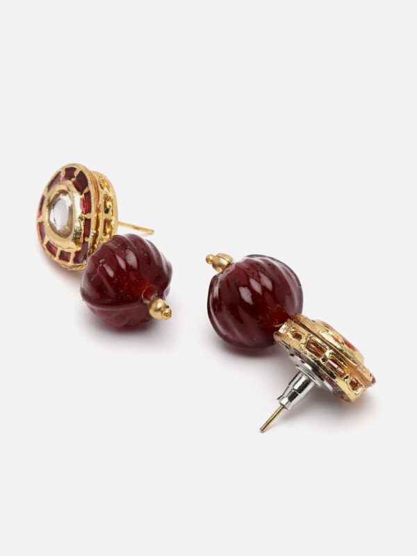 Red & Maroon Drop Earring with Kundan & Natural Stones