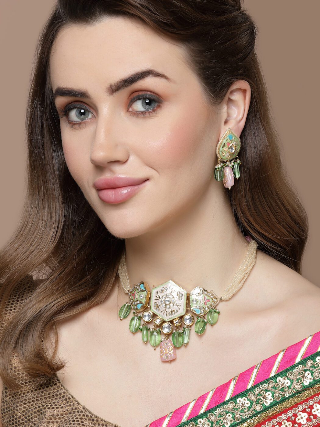Buy OOMPH Mint Green & Rani Pink & Beads Jhumki Earrings Online At Best  Price @ Tata CLiQ