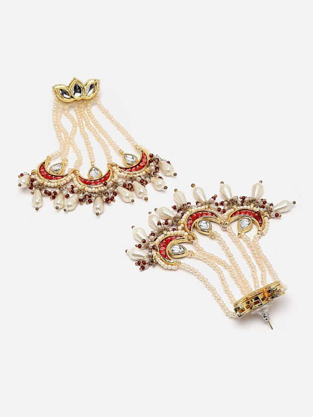 Red & White Drop Earring with Kundan & Pearls