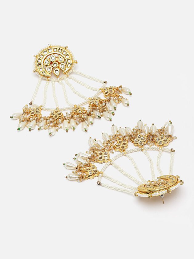 Gold & Cream Drop Earring with Kundan & Pearls