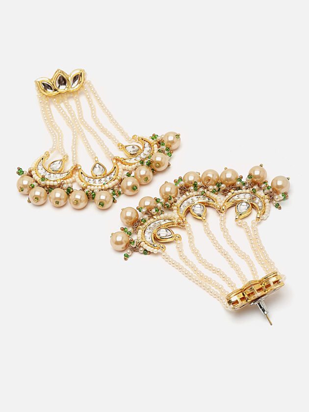 Cream & Green Drop Earring with Kundan & Pearls