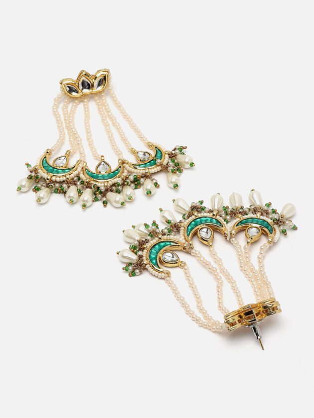 Green & Cream Drop Earring with Kundan & Pearls