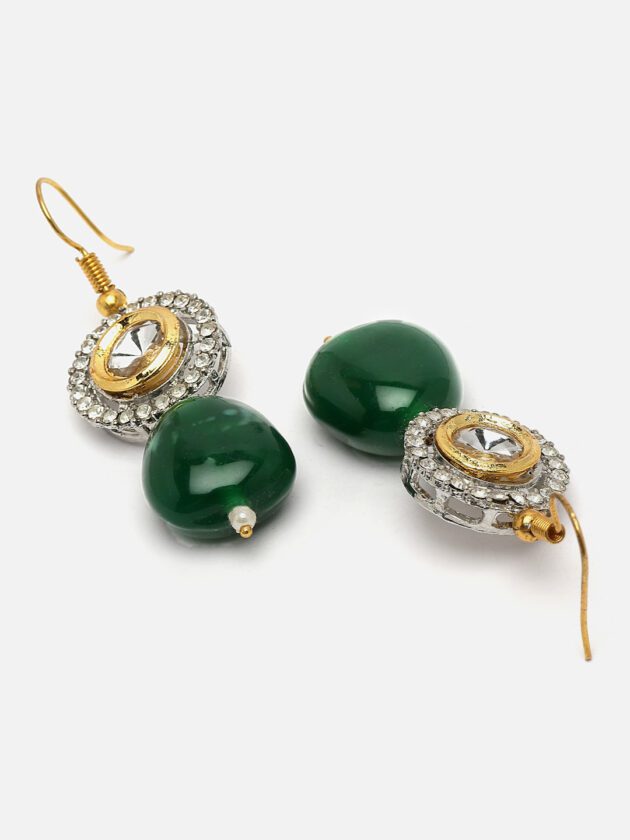 Green & Gold Drop Earring with Kundan & American Diamonds