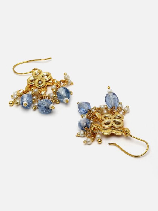 Blue & Cream Drop Earring with Kundan & Pearls