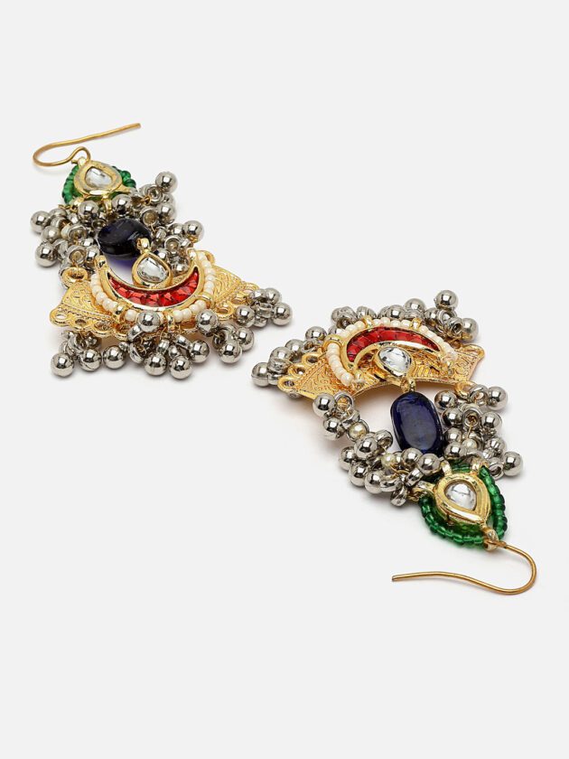 Red & Blue Drop Earring with Kundan & Pearls