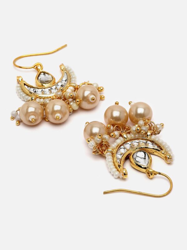 Cream & Gold Drop Earring with Kundan & Pearls