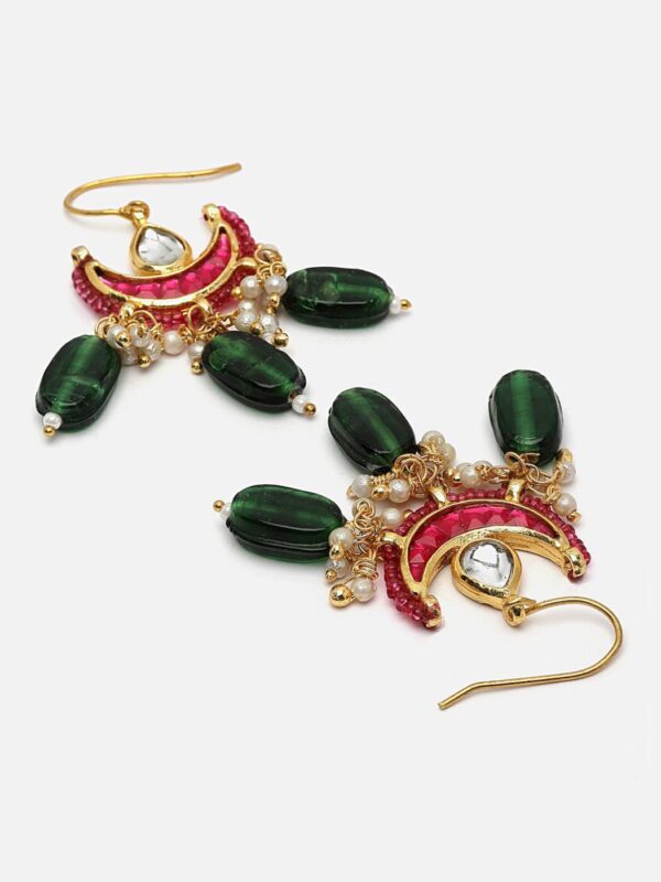 Pink & Green Drop Earring with Kundan & Pearls
