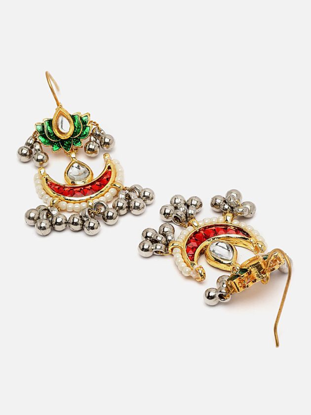 Red & Green Drop Earring with Kundan & Pearls