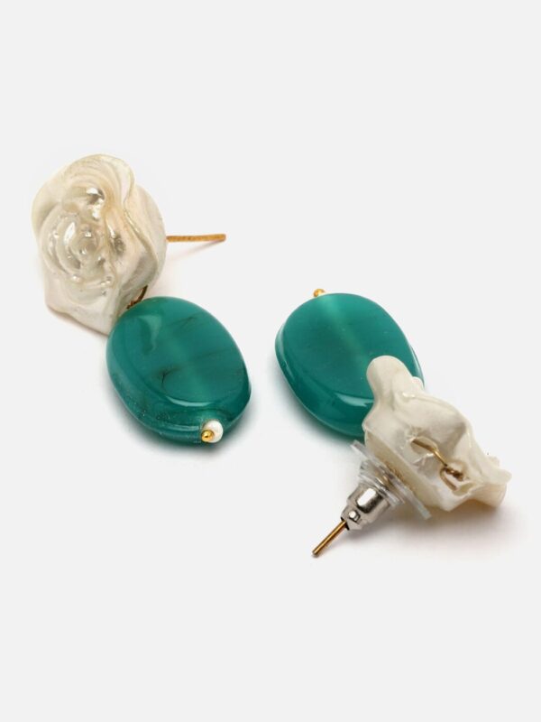 Green & Cream Drop Earring with Pearls & Natural Stones