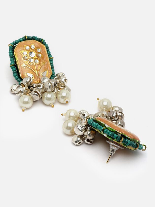 Green & Orange Drop Earring with Pearls & Natural Stones