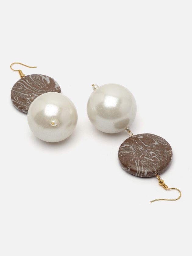 Brown & Cream Drop Earring with Pearls & Natural Stones