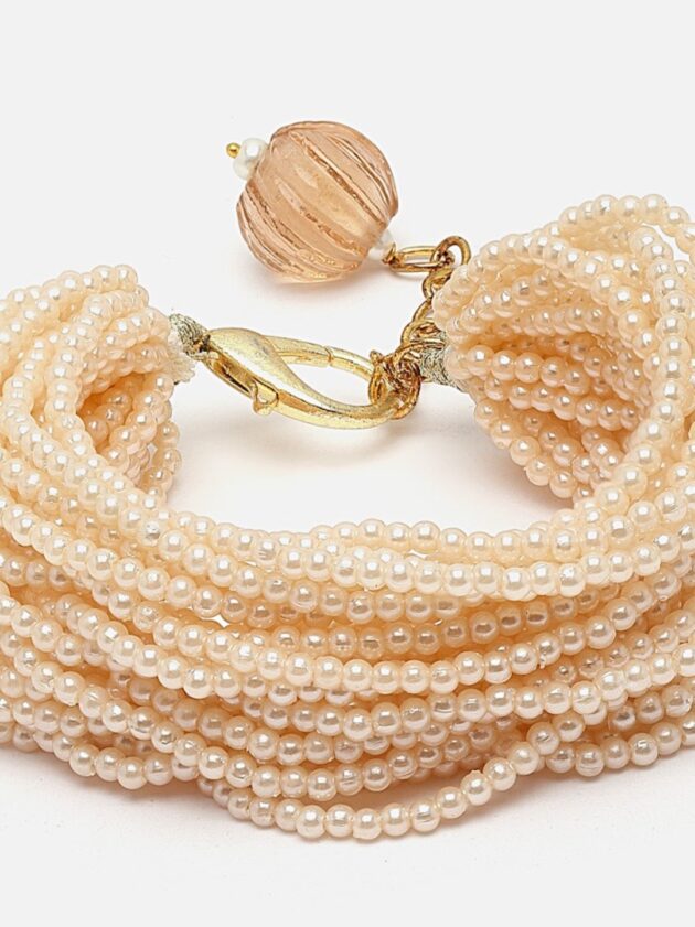 Cream & Orange Adjustable Bracelet with Pearls & Natural Stones