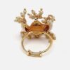 Gold & Cream Adjustable Ring with Kundan & Pearls