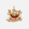 Red & Cream Adjustable Ring with Kundan & Pearls